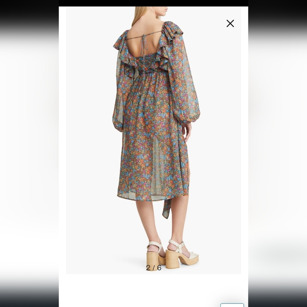 For Love & Lemons Brittany Floral Print Long Sleeve Midi Dress - Picture 5 of 9